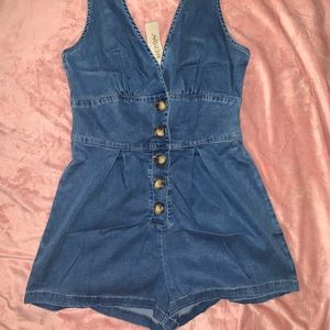 Button up jean romper